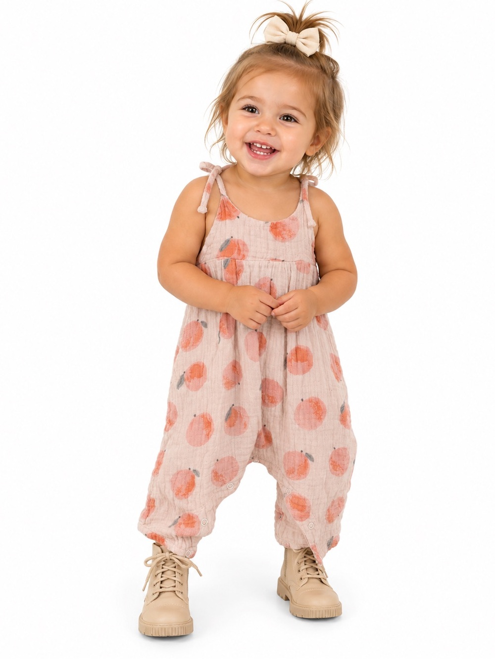 Angel Dear Peaches Muslin Tie Back Romper Pink | Size 6-12M